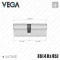 Цилиндр Vega VP-7 ключ-ключ, 85 мм (40х45), никель матовый в Одессе