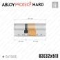 Цилиндр Abloy Protec 2 Hard CY332 ключ-ключ, 83 мм (32х51), латунь полированная, закаленный корпус в Одессе