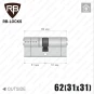 Циліндр RB-Locks Keylocx (ключ-ключ), 62(31/31), нікель матовий в Одесі