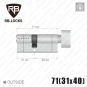 Циліндр RB-Locks Keylocx ключ-тумблер, 71(31/40), нікель матовий в Одесі